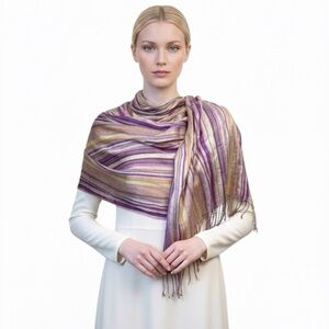 Paul Smith Striped 100% Silk Scarf Fringe Oversized Shawl Wrap Lightweight Cover